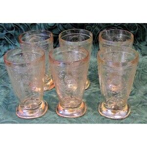 6 Pc Vintage Floragold Iridescent Jeannette Glass Louisa Tumblers
